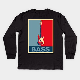 Red Blue Retro Low Poly Gift for Bass Player Kids Long Sleeve T-Shirt